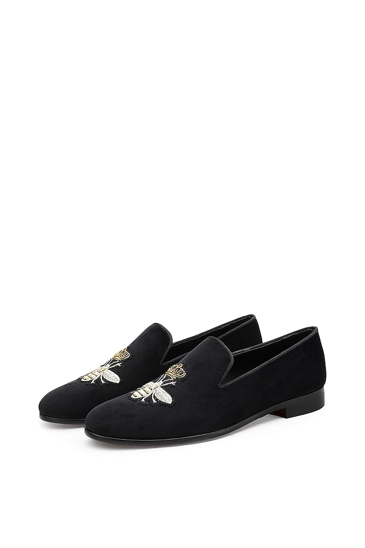 Black Velvet Embroidered Slip-On Shoes by SHUTIQ at Pernia's Pop Up Shop