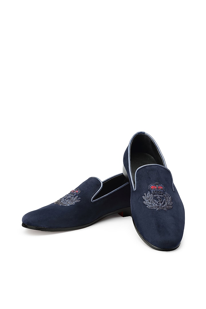 Blue Velvet Slip-On Shoes by SHUTIQ at Pernia's Pop Up Shop