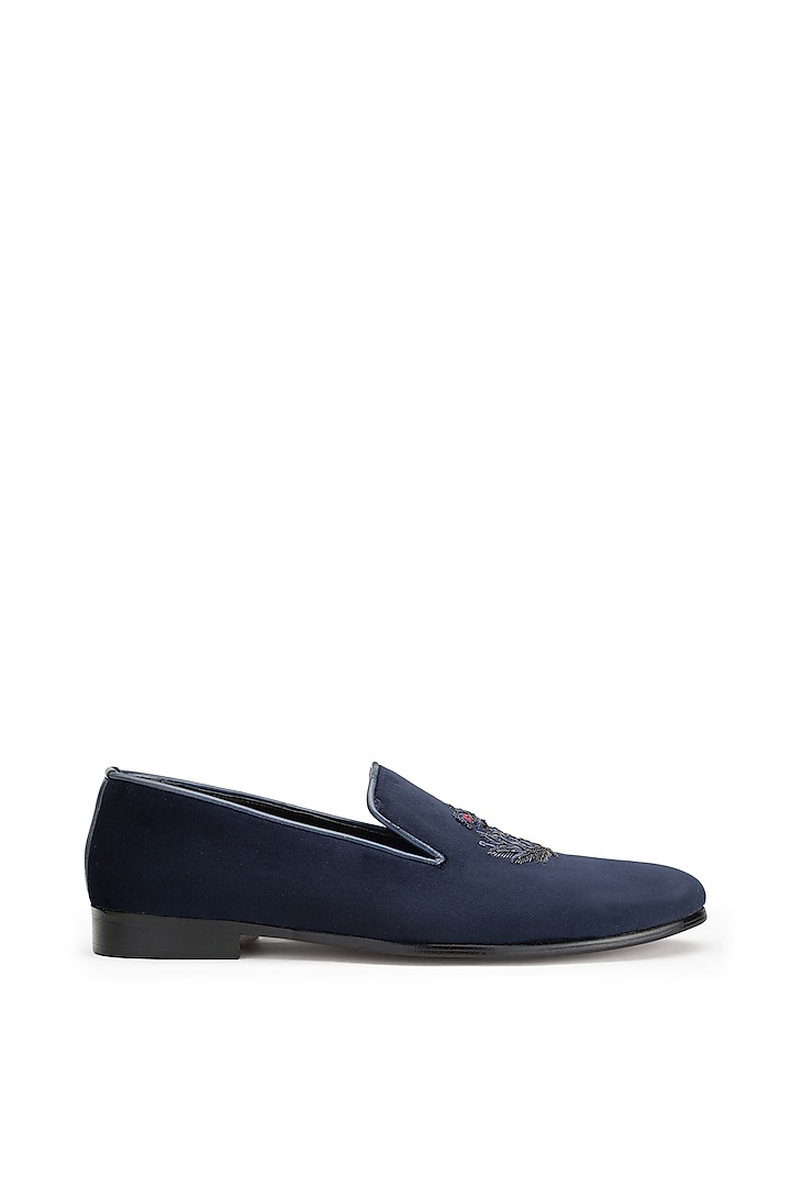 Blue Velvet Slip-On Shoes by SHUTIQ at Pernia's Pop Up Shop