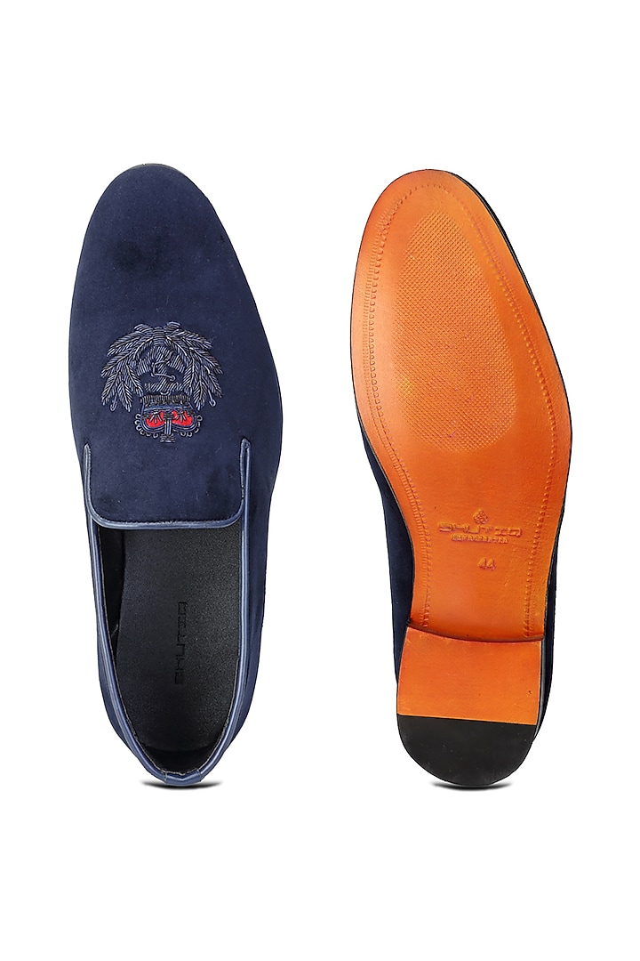 Blue Velvet Slip-On Shoes by SHUTIQ at Pernia's Pop Up Shop