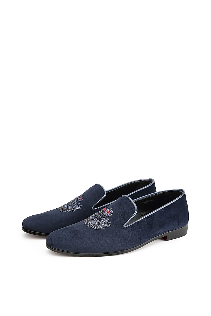 Blue Velvet Slip-On Shoes by SHUTIQ at Pernia's Pop Up Shop