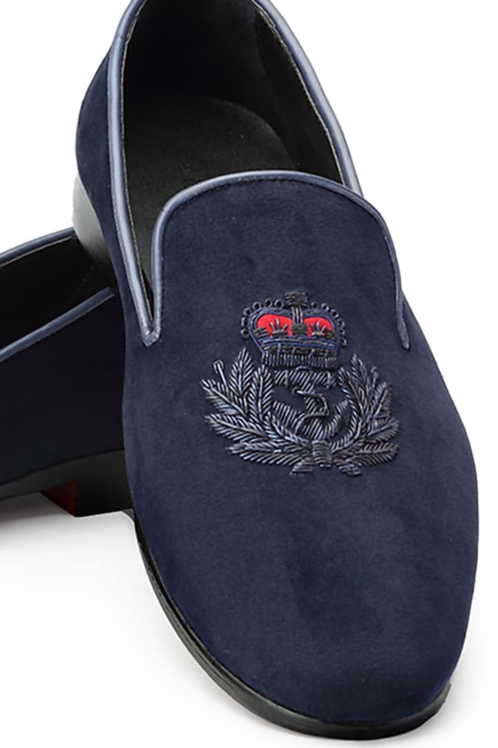 Blue Velvet Slip-On Shoes by SHUTIQ at Pernia's Pop Up Shop