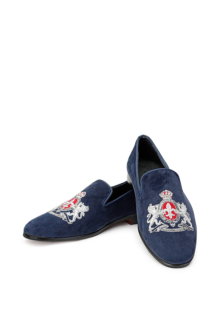 Blue Velvet Slip-On Shoes by SHUTIQ at Pernia's Pop Up Shop