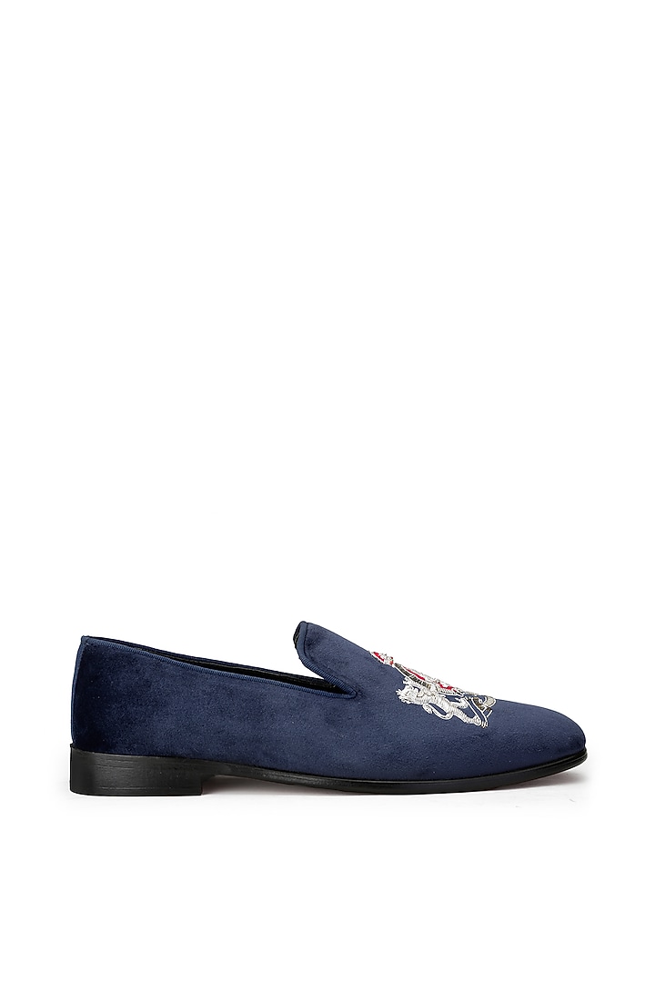 Blue Velvet Slip-On Shoes by SHUTIQ at Pernia's Pop Up Shop