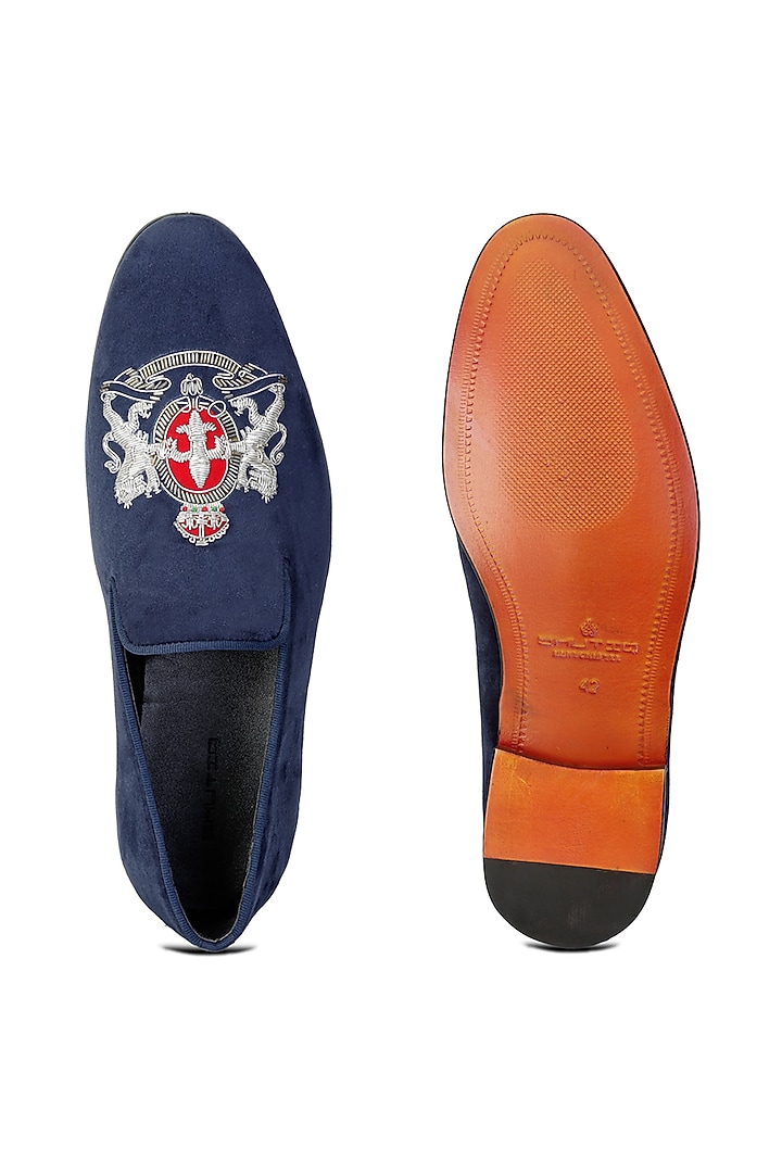 Blue Velvet Slip-On Shoes by SHUTIQ at Pernia's Pop Up Shop