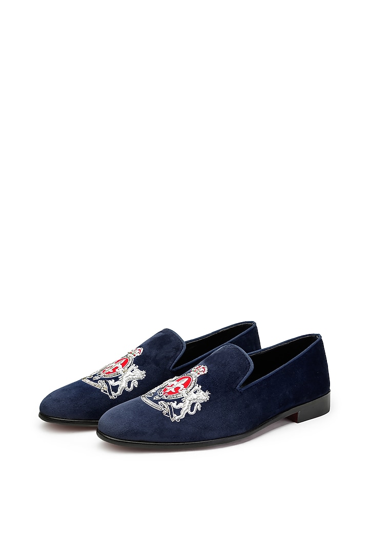 Blue Velvet Slip-On Shoes by SHUTIQ at Pernia's Pop Up Shop