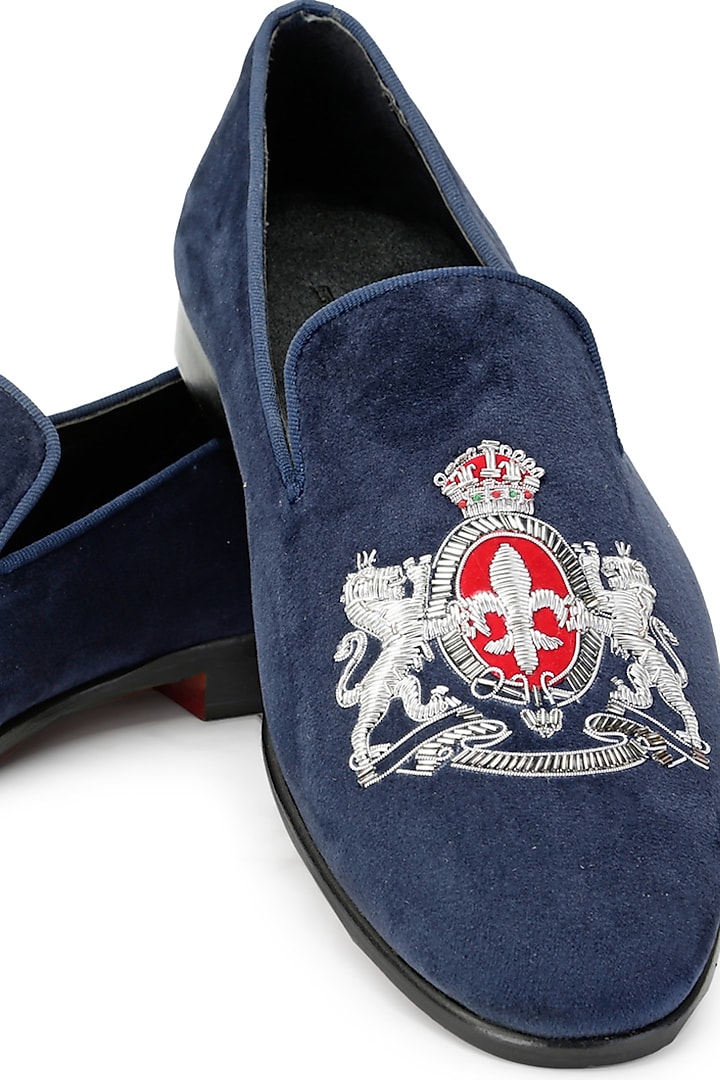Blue Velvet Slip-On Shoes by SHUTIQ at Pernia's Pop Up Shop