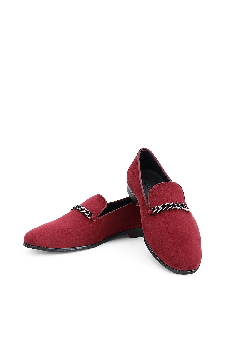 Burgundy Velvet Slip-On Shoes by SHUTIQ at Pernia's Pop Up Shop