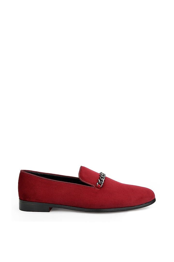 Burgundy Velvet Slip-On Shoes by SHUTIQ at Pernia's Pop Up Shop