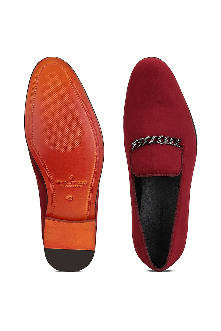 Burgundy Velvet Slip-On Shoes by SHUTIQ at Pernia's Pop Up Shop