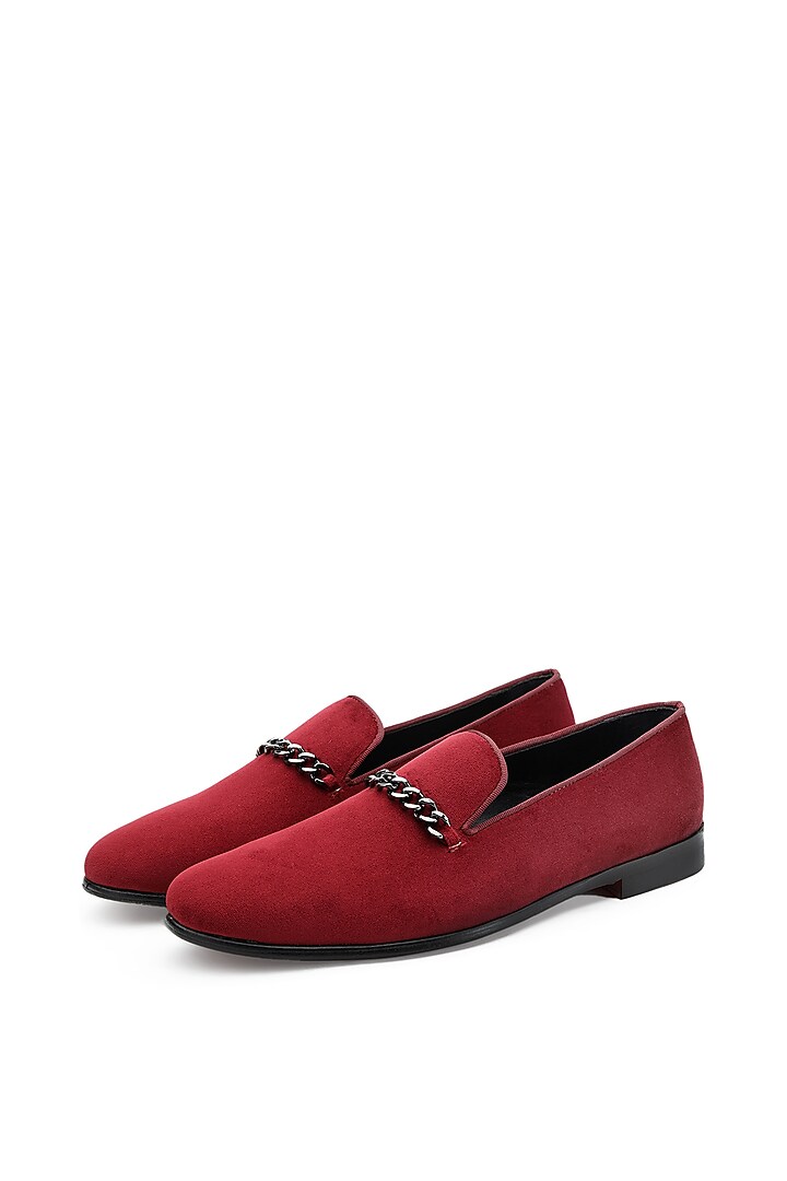 Burgundy Velvet Slip-On Shoes by SHUTIQ at Pernia's Pop Up Shop