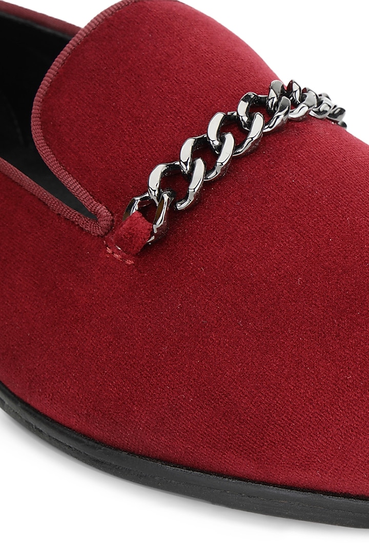 Burgundy Velvet Slip-On Shoes by SHUTIQ at Pernia's Pop Up Shop