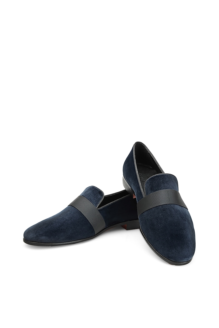 Blue Velvet Slip-On Shoes by SHUTIQ at Pernia's Pop Up Shop