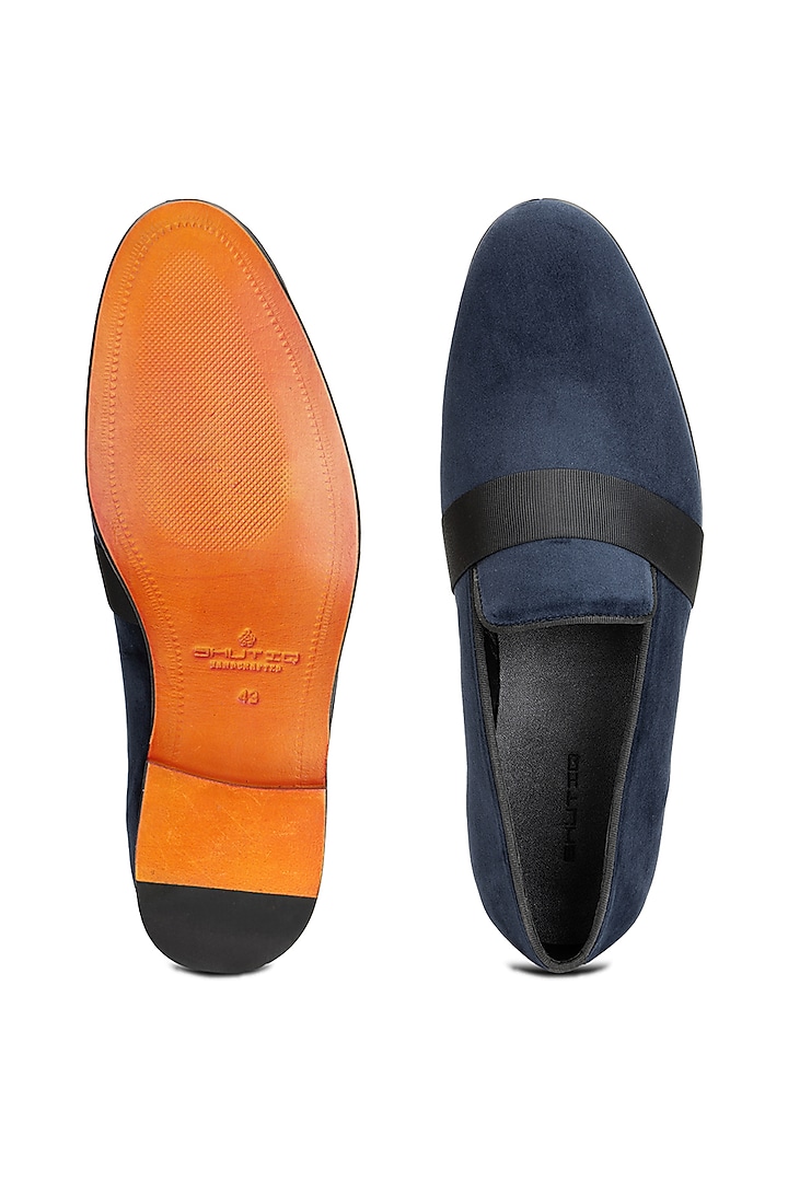Blue Velvet Slip-On Shoes by SHUTIQ at Pernia's Pop Up Shop