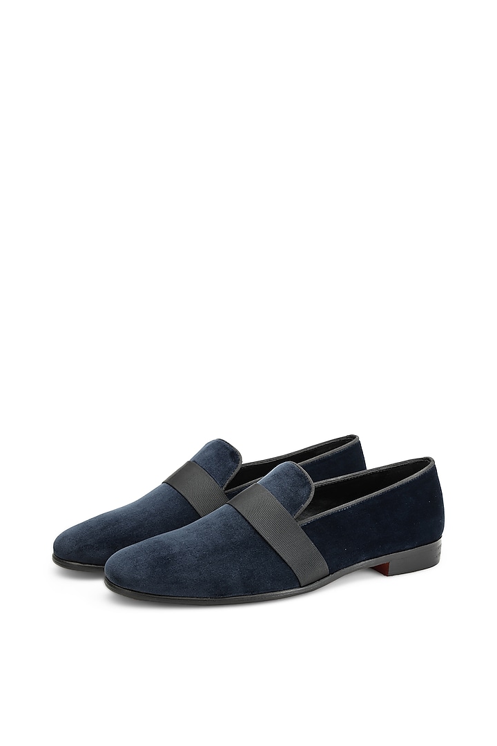 Blue Velvet Slip-On Shoes by SHUTIQ at Pernia's Pop Up Shop