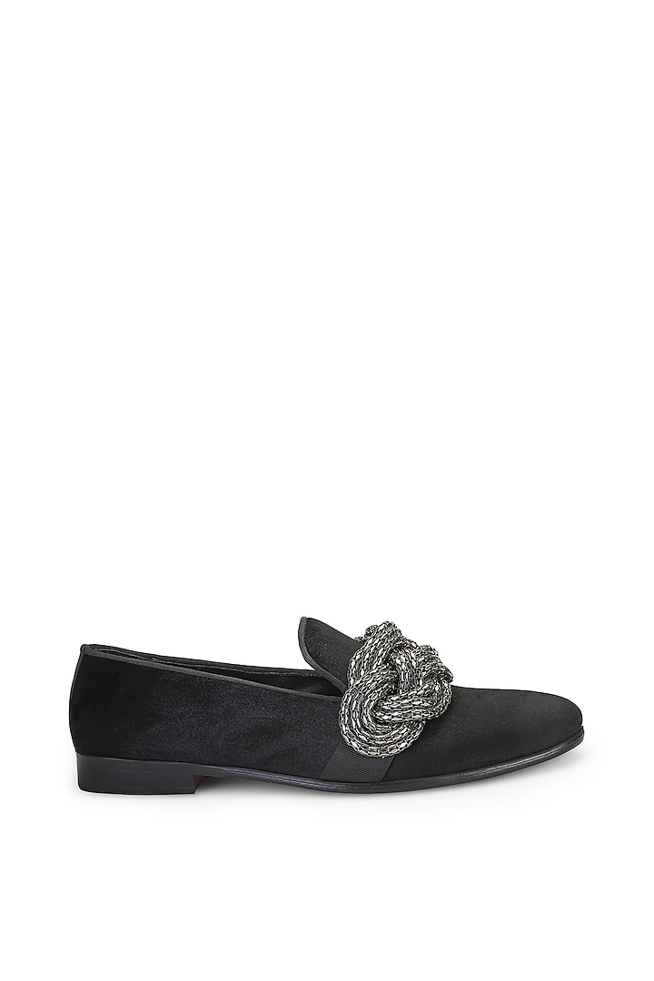 Black Velvet Embellished Slip-On Shoes by SHUTIQ at Pernia's Pop Up Shop