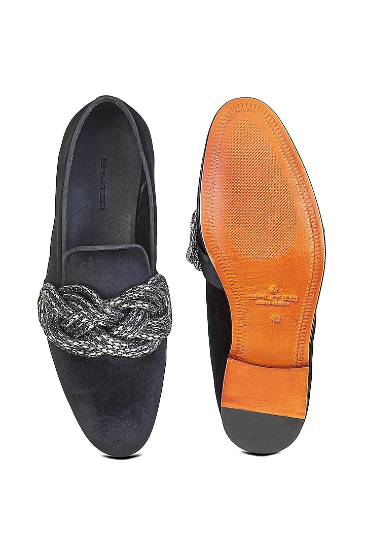 Black Velvet Embellished Slip-On Shoes by SHUTIQ at Pernia's Pop Up Shop
