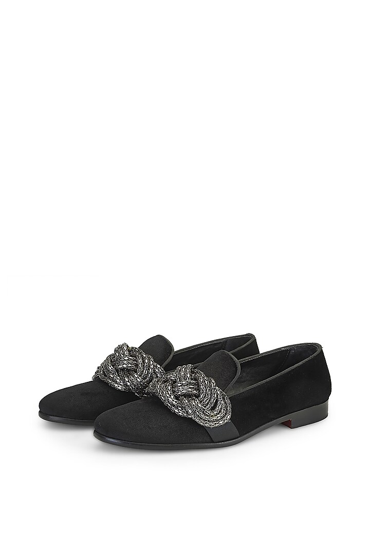 Black Velvet Embellished Slip-On Shoes by SHUTIQ at Pernia's Pop Up Shop