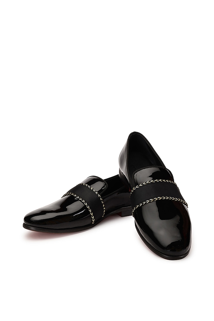 Black Leather Slip-On Shoes by SHUTIQ at Pernia's Pop Up Shop