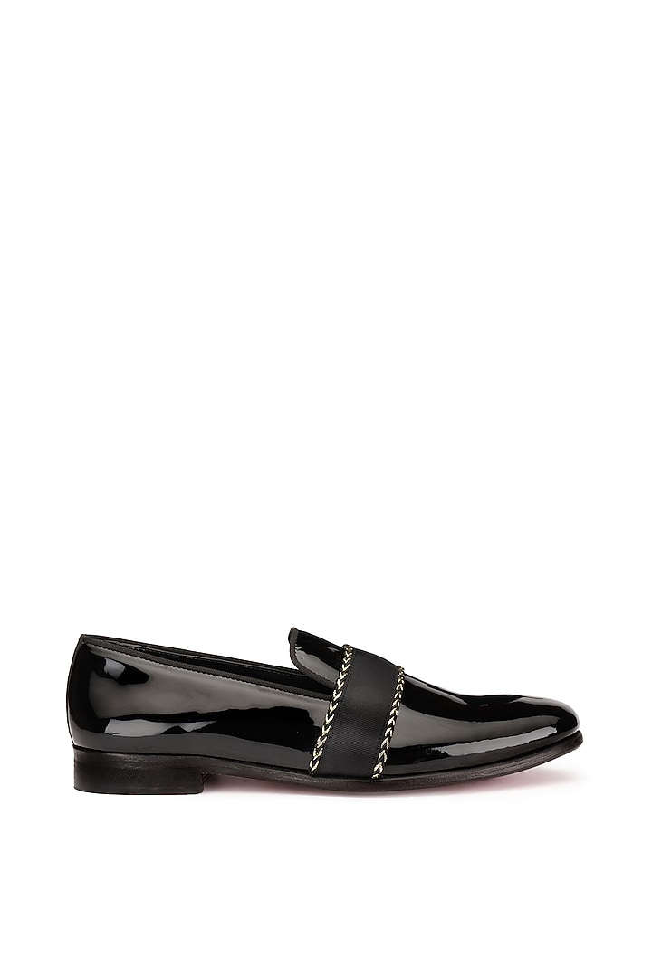 Black Leather Slip-On Shoes by SHUTIQ at Pernia's Pop Up Shop