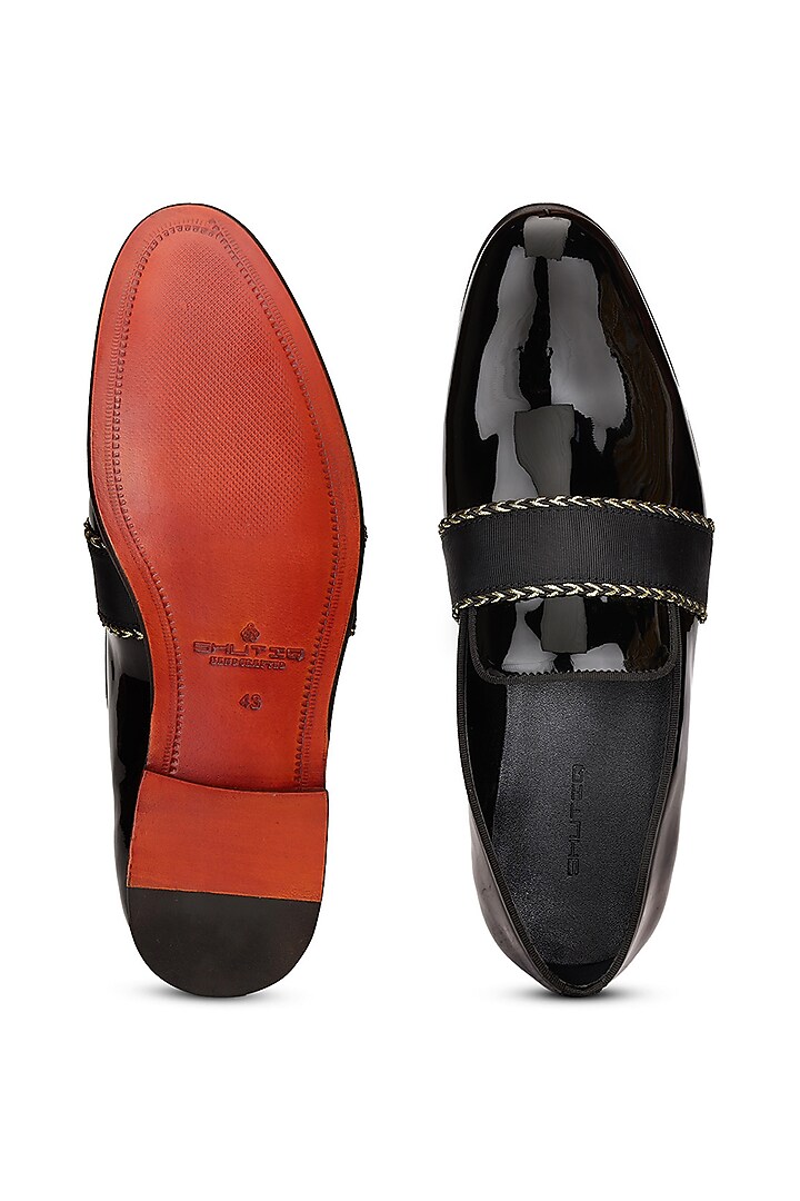 Black Leather Slip-On Shoes by SHUTIQ at Pernia's Pop Up Shop