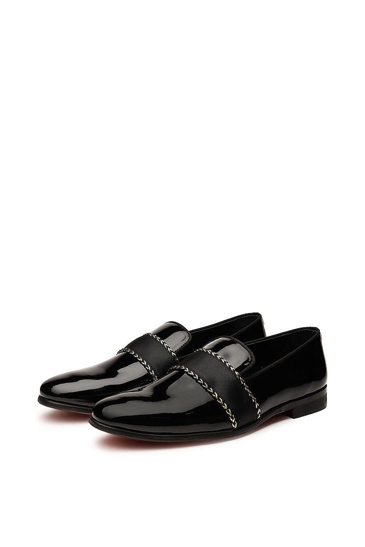 Black Leather Slip-On Shoes by SHUTIQ at Pernia's Pop Up Shop