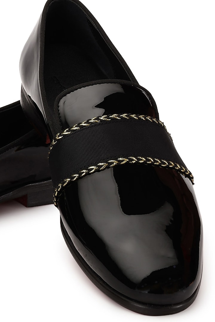 Black Leather Slip-On Shoes by SHUTIQ at Pernia's Pop Up Shop