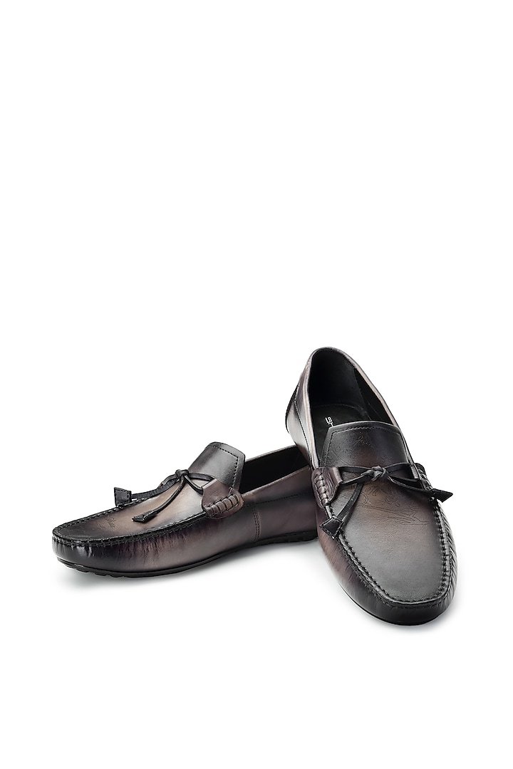 Grey Leather Loafers by SHUTIQ