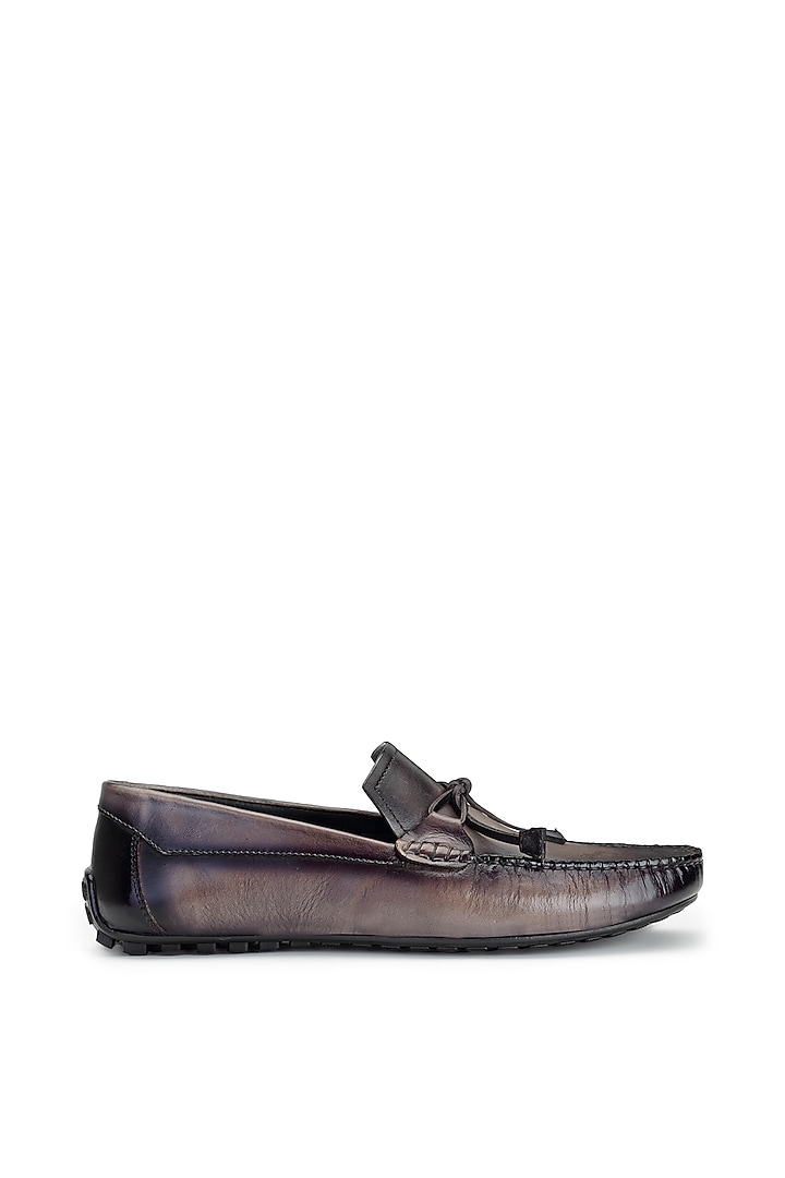 Grey Leather Loafers by SHUTIQ at Pernia's Pop Up Shop