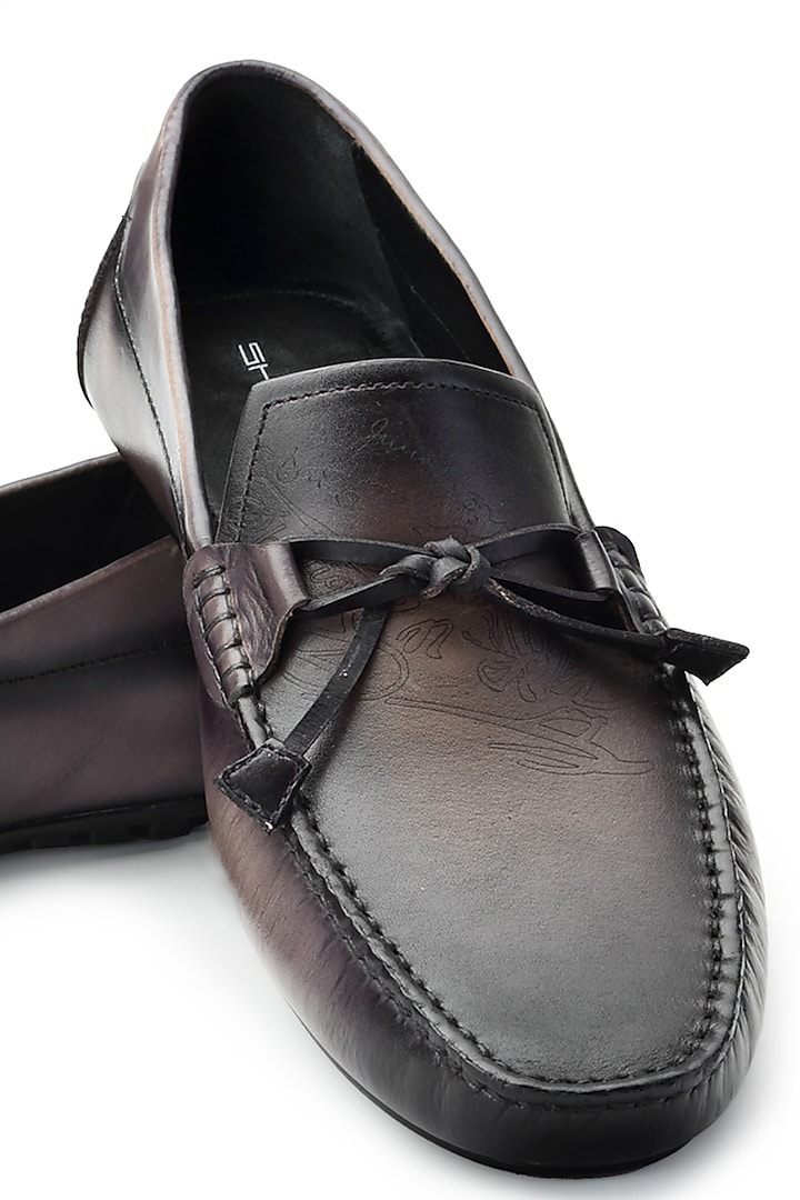 Grey Leather Loafers by SHUTIQ at Pernia's Pop Up Shop