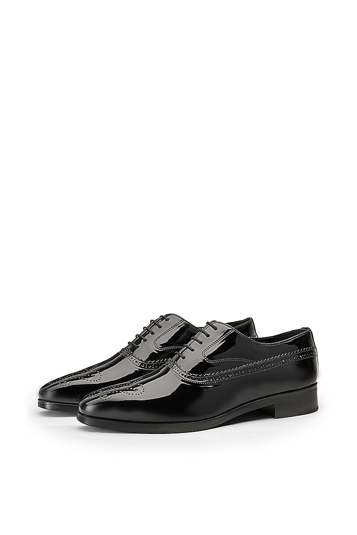 Black Patent Leather Lace Up Shoes by SHUTIQ at Pernia's Pop Up Shop