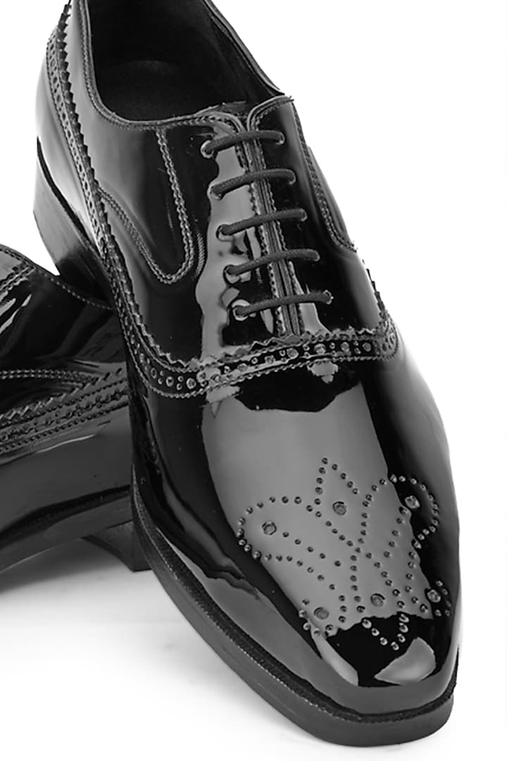 Black Patent Leather Lace Up Shoes by SHUTIQ at Pernia's Pop Up Shop