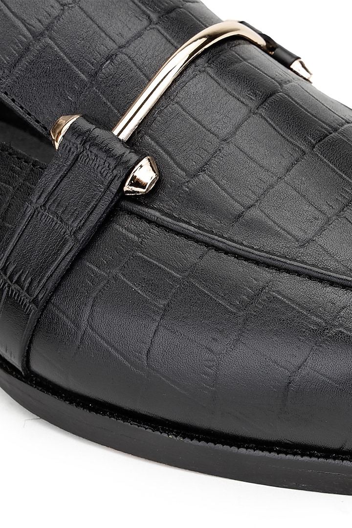 Black Croco Leather Mules by SHUTIQ at Pernia's Pop Up Shop