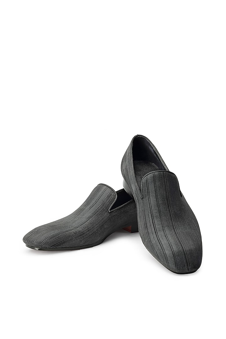 Black & Grey Fabric Slip On Shoes by SHUTIQ at Pernia's Pop Up Shop