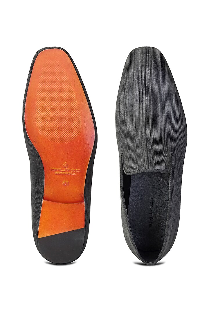 Black & Grey Fabric Slip On Shoes by SHUTIQ at Pernia's Pop Up Shop