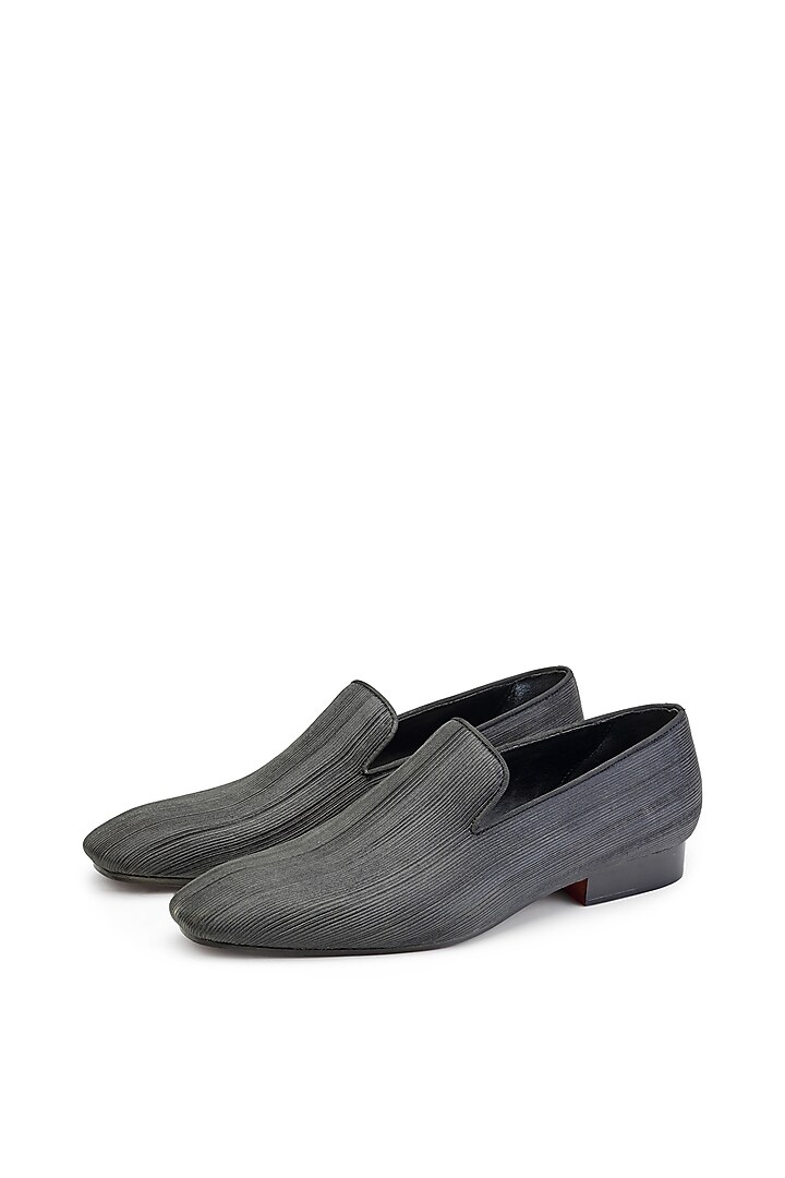 Black & Grey Fabric Slip On Shoes by SHUTIQ at Pernia's Pop Up Shop