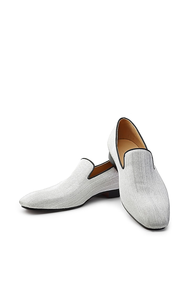 Silver Fabric Slip On Shoes by SHUTIQ at Pernia's Pop Up Shop