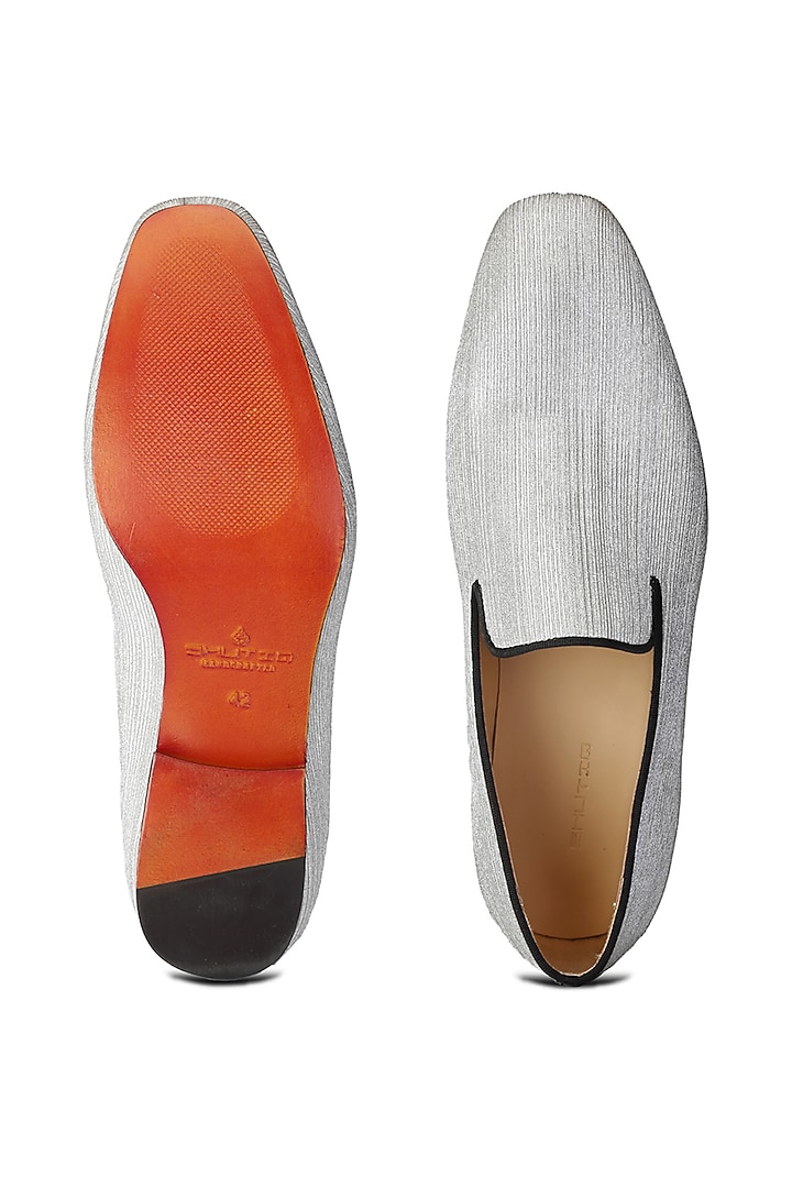 Silver Fabric Slip On Shoes by SHUTIQ at Pernia's Pop Up Shop