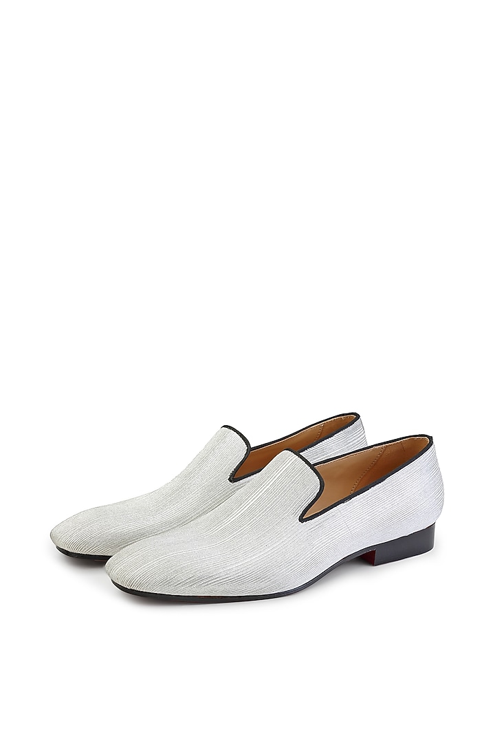 Silver Fabric Slip On Shoes by SHUTIQ at Pernia's Pop Up Shop