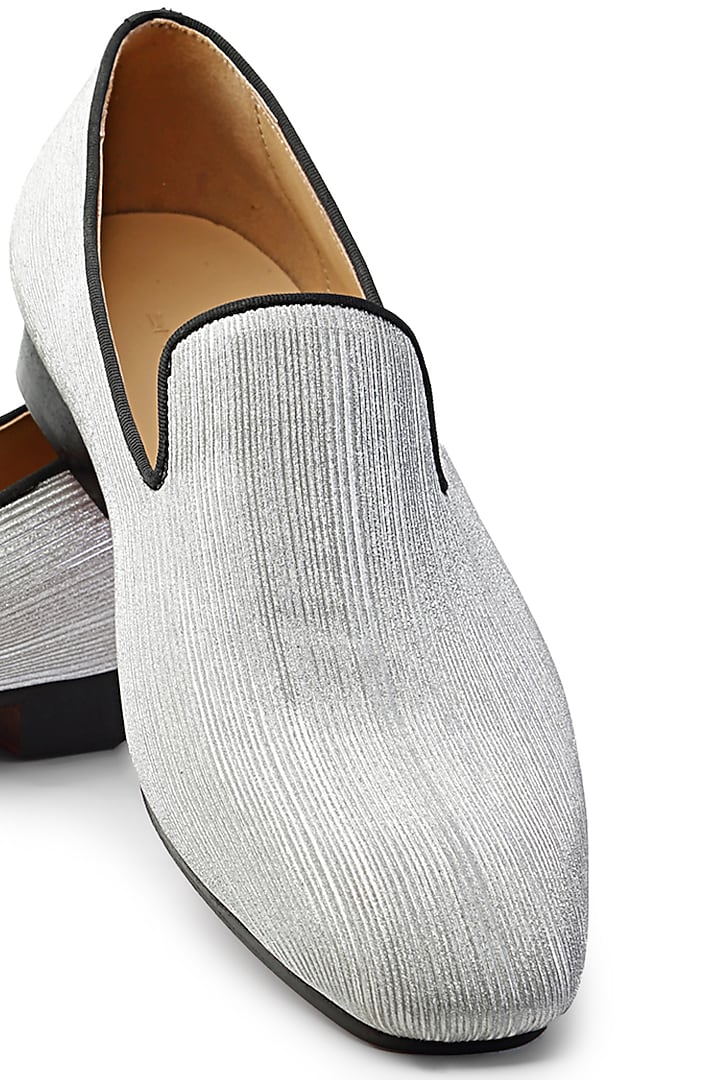 Silver Fabric Slip On Shoes by SHUTIQ at Pernia's Pop Up Shop