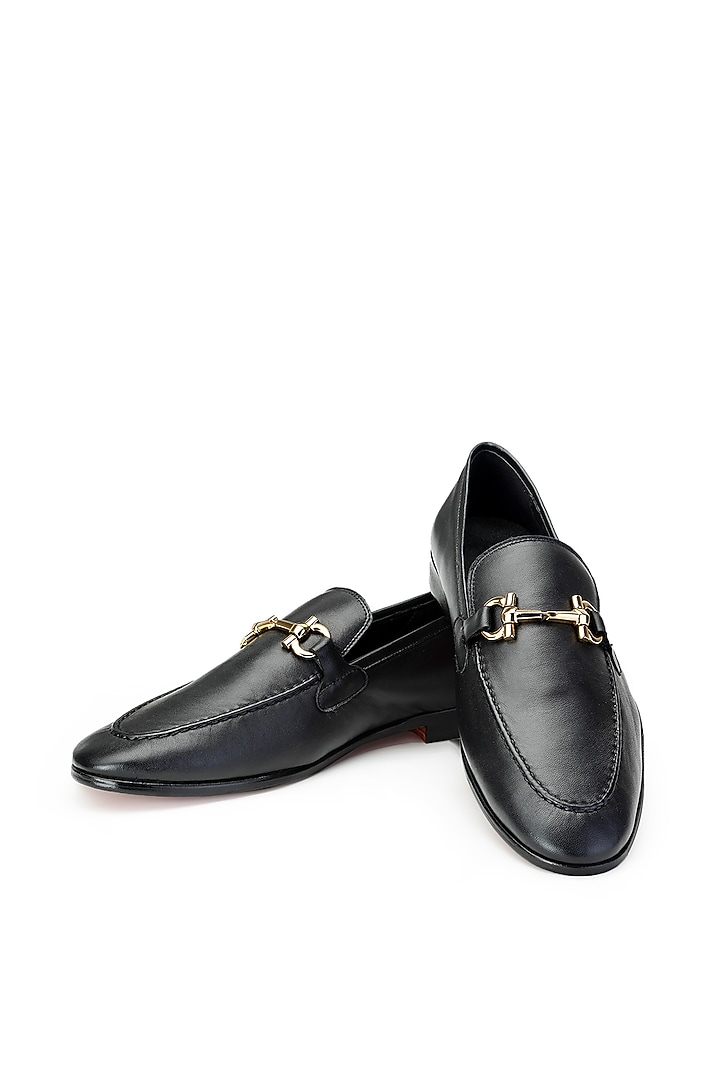 Black Leather Slip-On Shoes by SHUTIQ at Pernia's Pop Up Shop