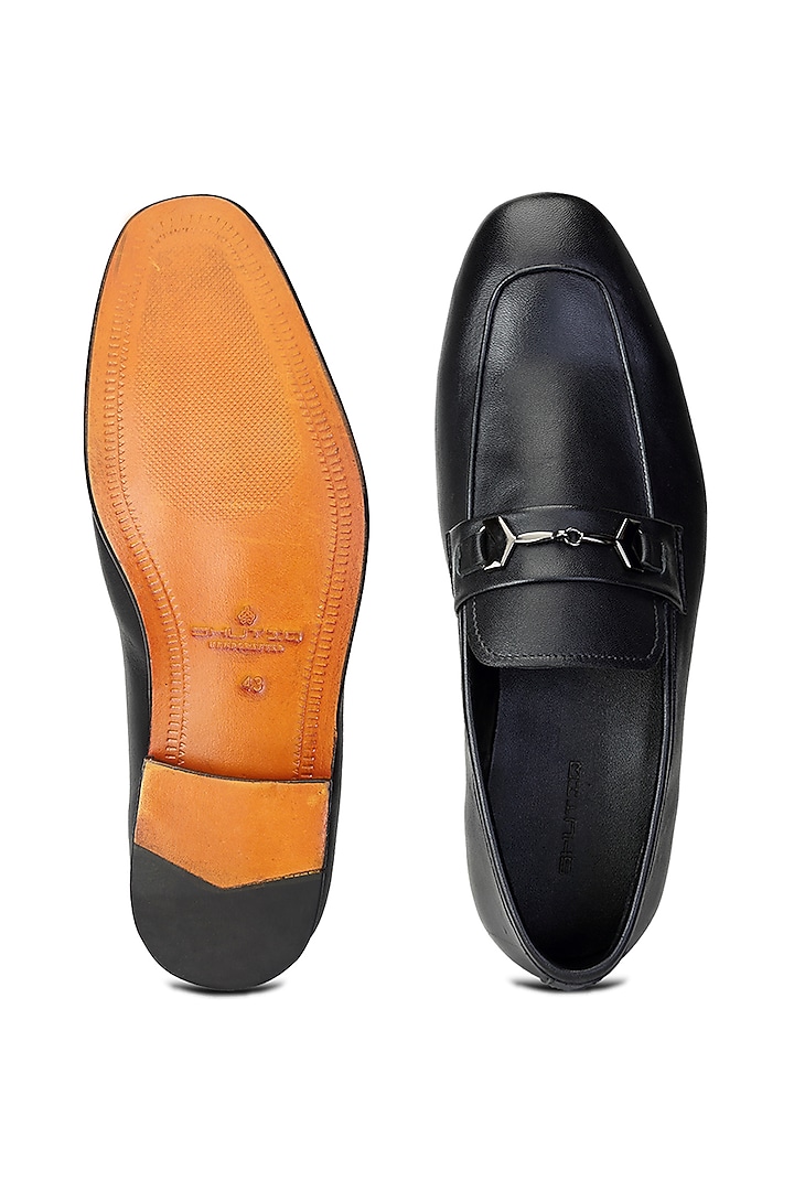 Black Leather Slip-On Shoes by SHUTIQ at Pernia's Pop Up Shop