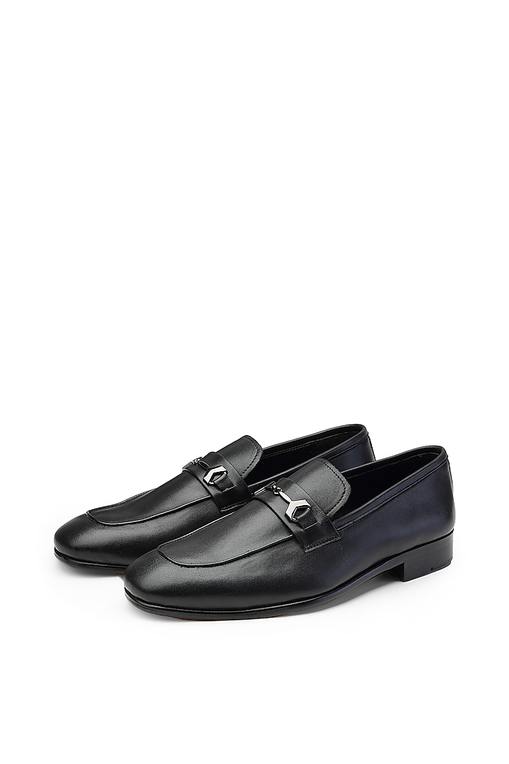 Black Leather Slip-On Shoes by SHUTIQ at Pernia's Pop Up Shop