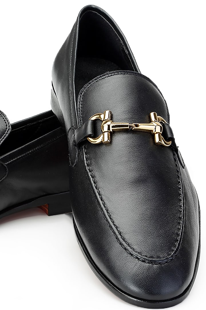 Black Leather Slip-On Shoes by SHUTIQ at Pernia's Pop Up Shop
