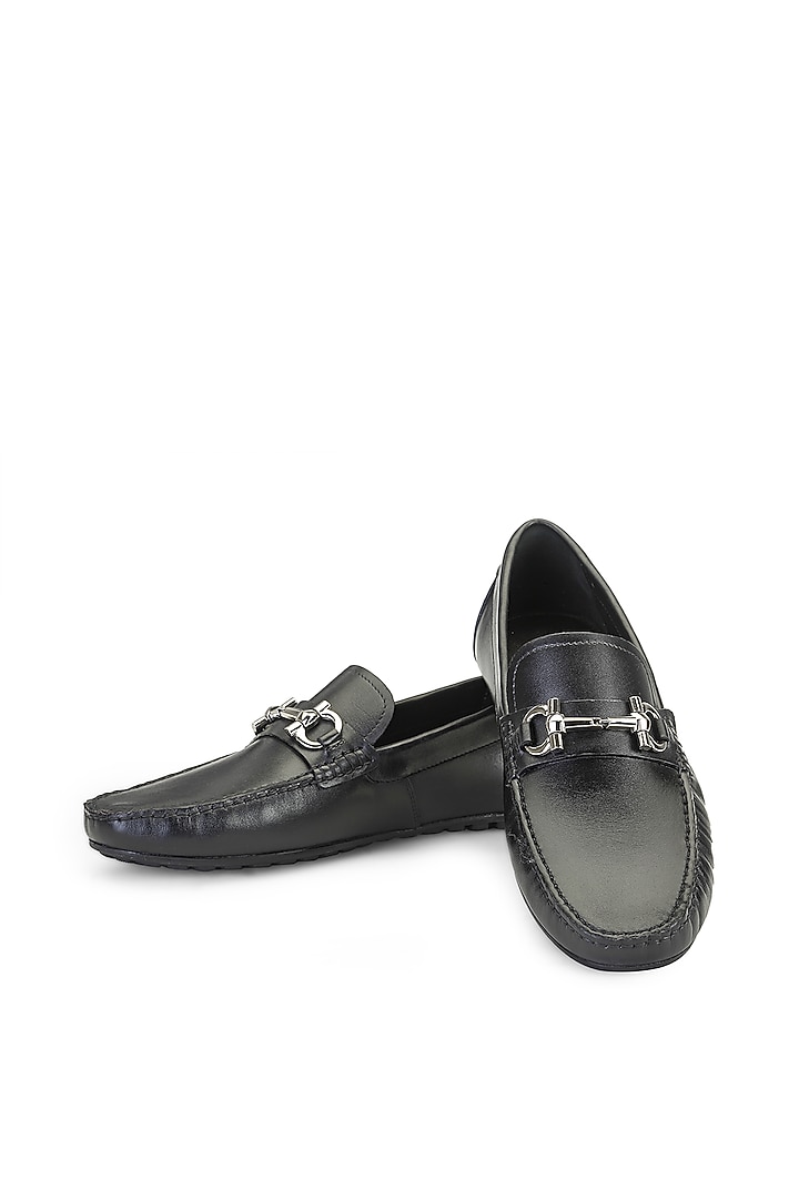 Black Leather Slip-On Shoes by SHUTIQ at Pernia's Pop Up Shop