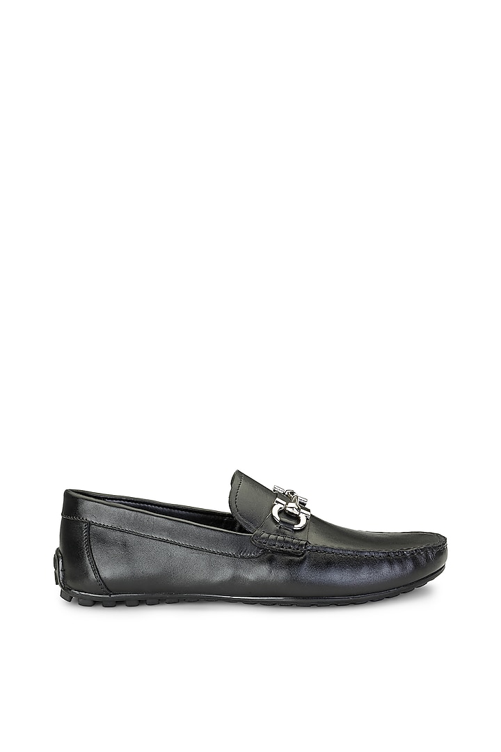 Black Leather Slip-On Shoes by SHUTIQ at Pernia's Pop Up Shop