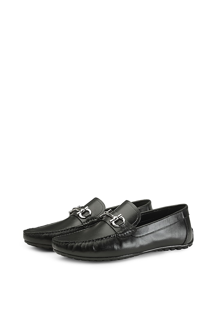 Black Leather Slip-On Shoes by SHUTIQ at Pernia's Pop Up Shop