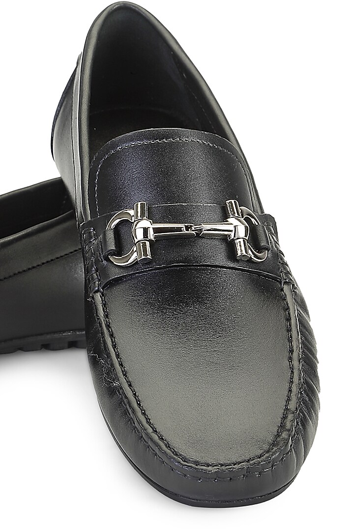 Black Leather Slip-On Shoes by SHUTIQ at Pernia's Pop Up Shop