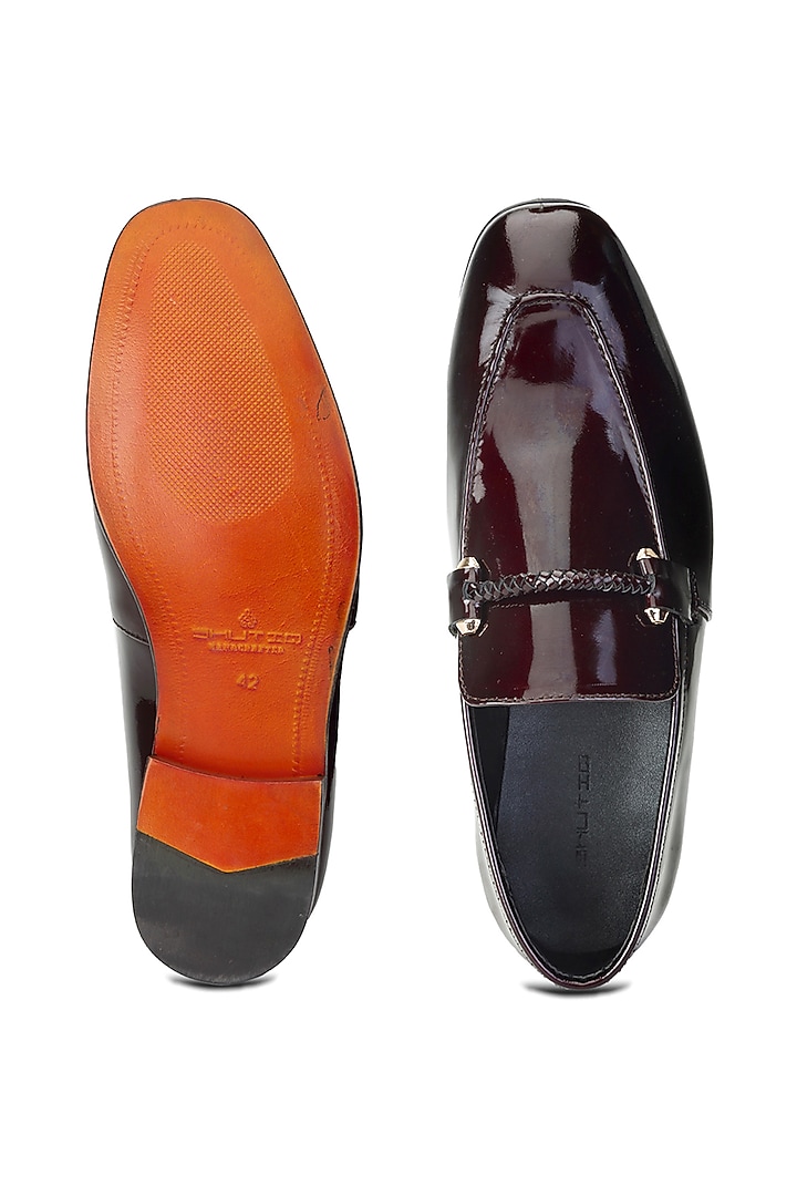 Wine Patent Leather Slip On Shoes by SHUTIQ at Pernia's Pop Up Shop