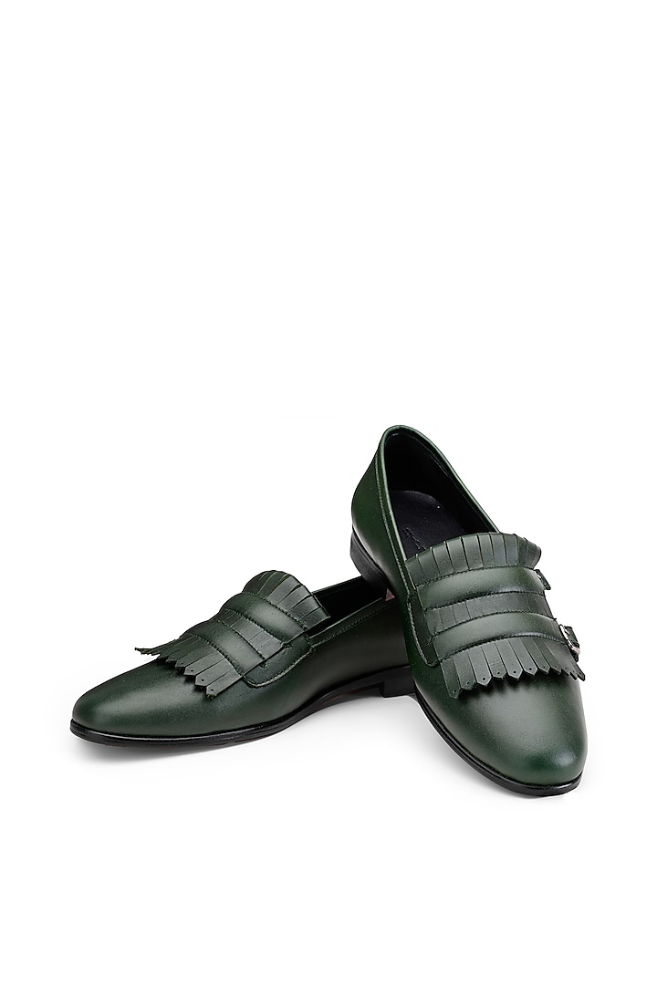 Green Leather Double Strap Monks by SHUTIQ